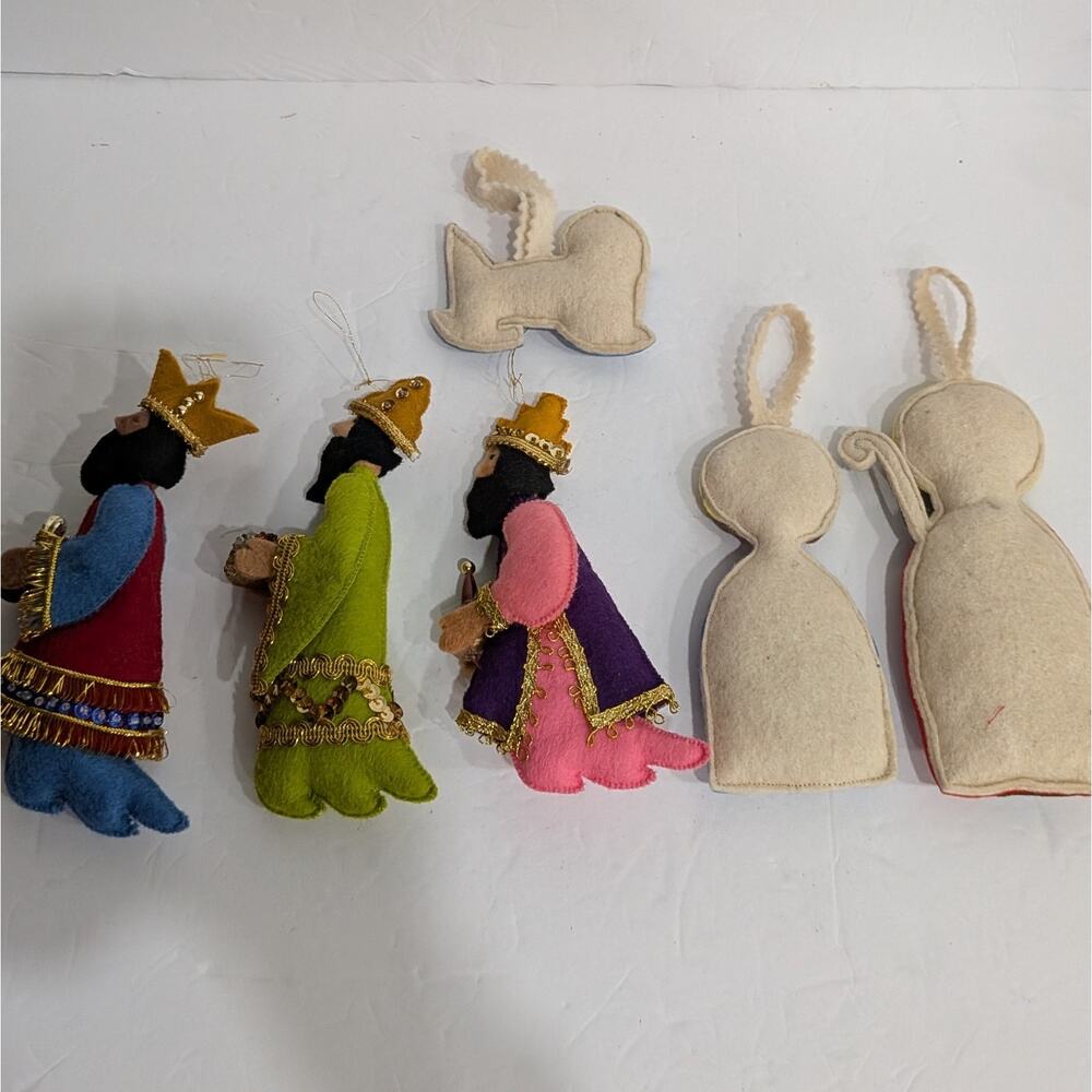 Vintage Nativity Felt Christmas Ornaments Set of 6 Handmade Sequins Beads... - Picture 3 of 3